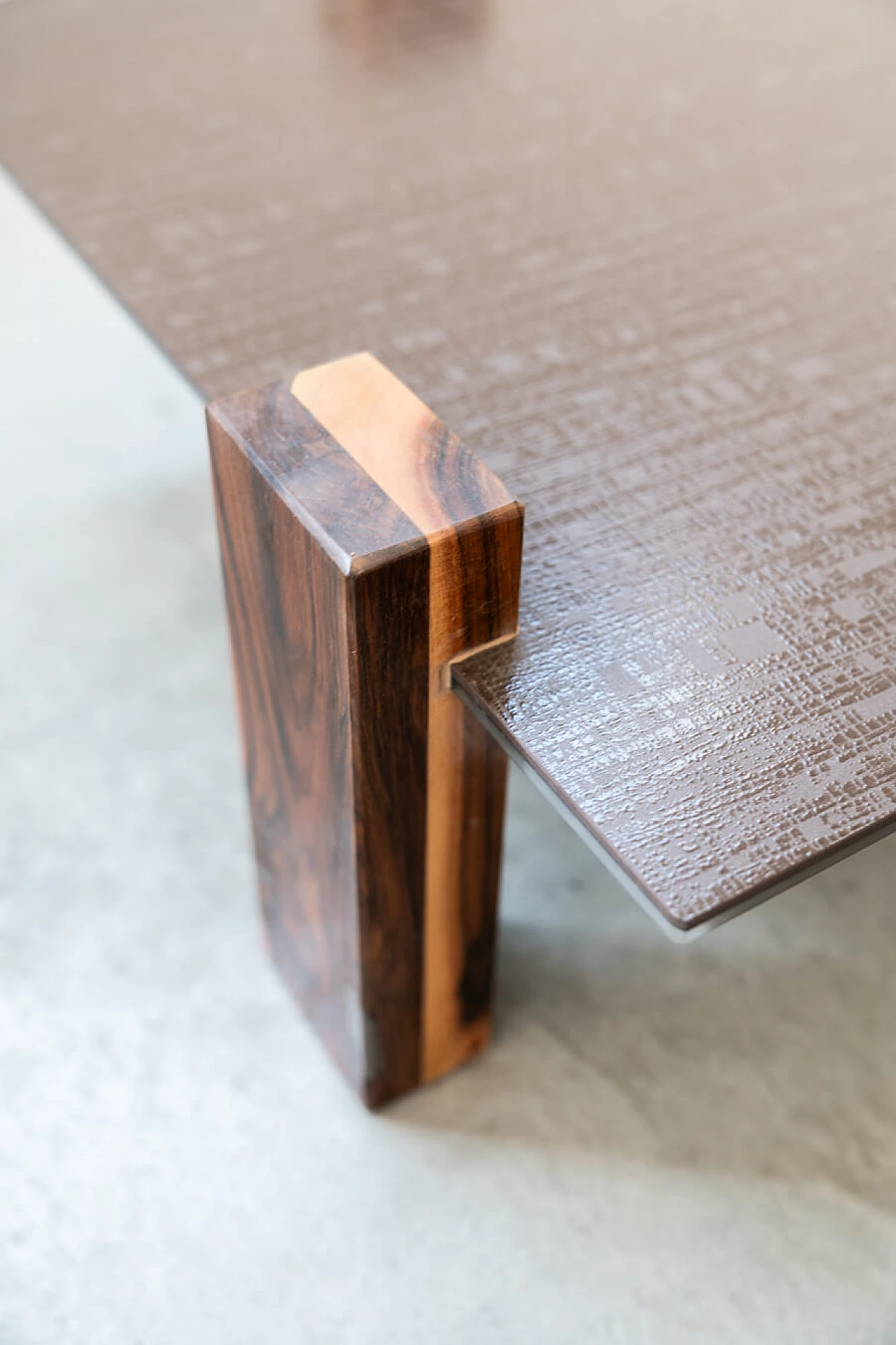 Handcrafted coffee table with ceramic glass top and walnut legs, 1960s 5