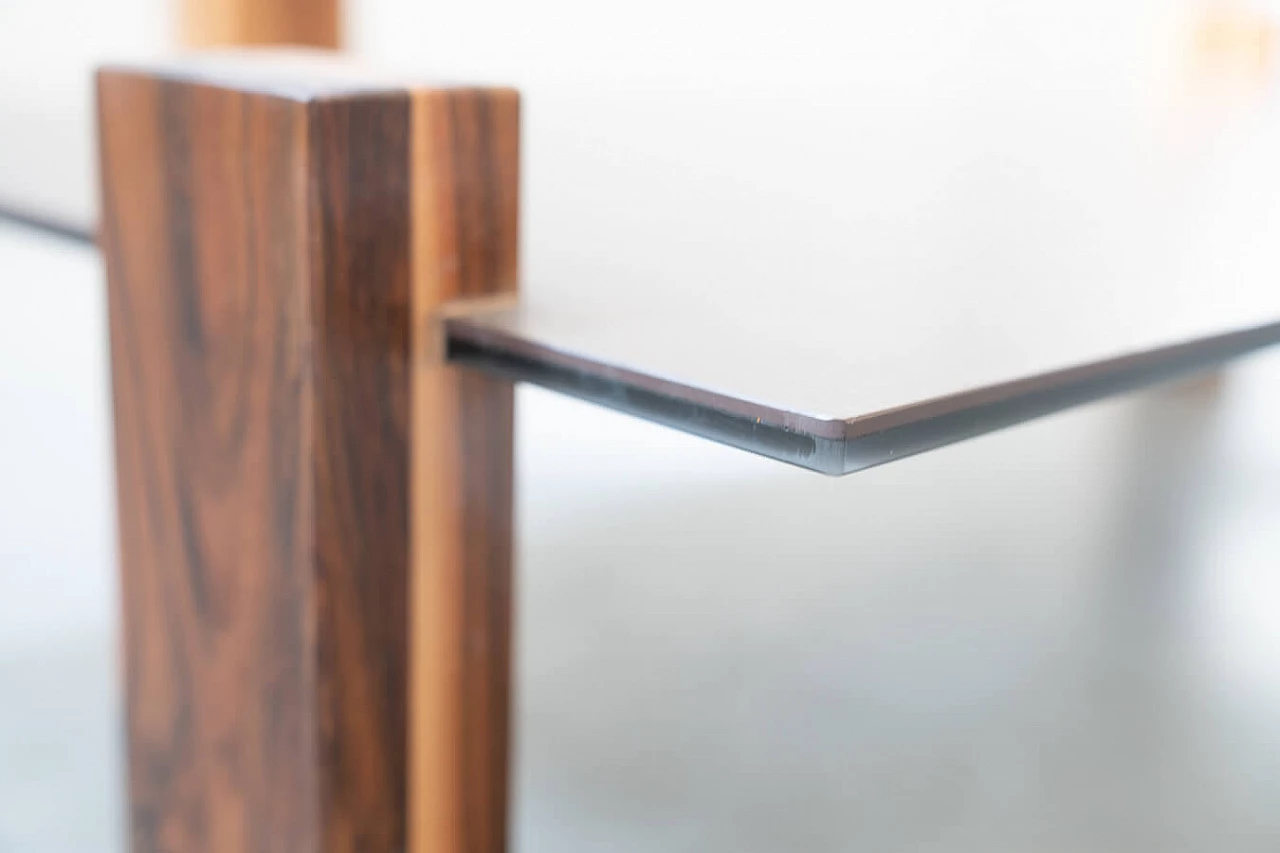 Handcrafted coffee table with ceramic glass top and walnut legs, 1960s 9