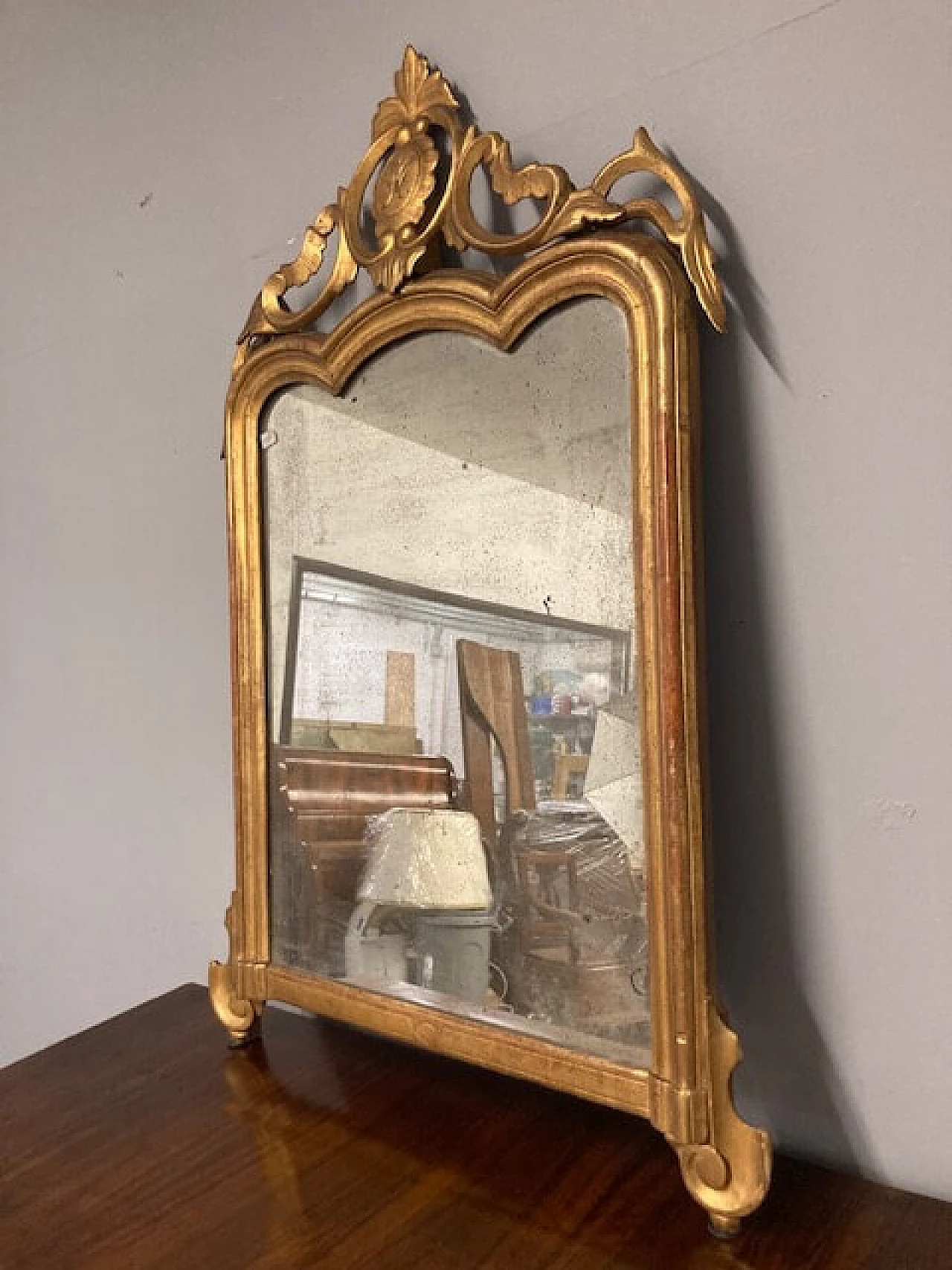Specchio da tavolo Luigi Filippo in legno dorato e intagliato, metà '800 7