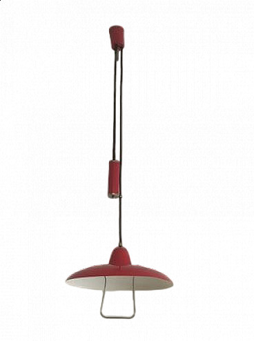Lampada in metallo rosso attribuita ad Angelo Lelli per Arredoluce, anni '50