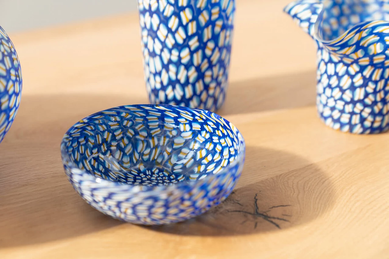 Glasses, bowls and table lamp in hand-painted Murano glass, 90s 1383414