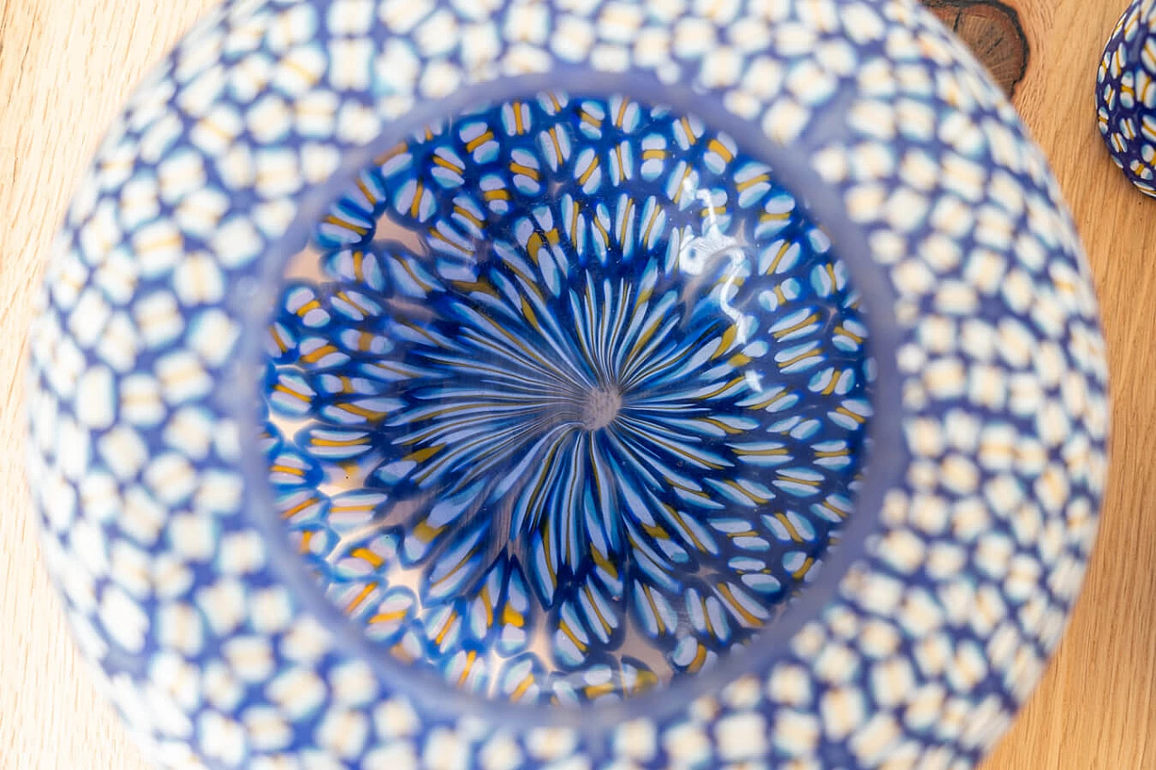 Glasses, bowls and table lamp in hand-painted Murano glass, 90s 1383421