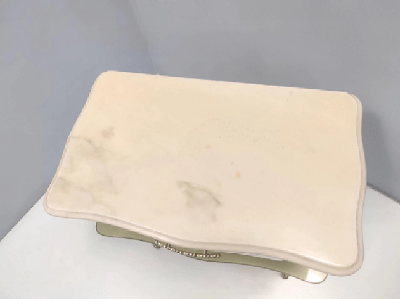 Pair of marble, brass, white beech and glass bedside tables, 1950s 9