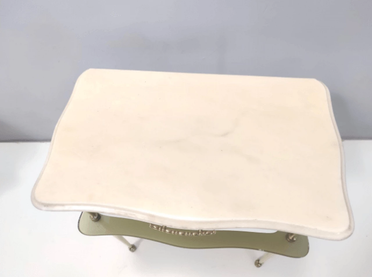 Pair of marble, brass, white beech and glass bedside tables, 1950s 10