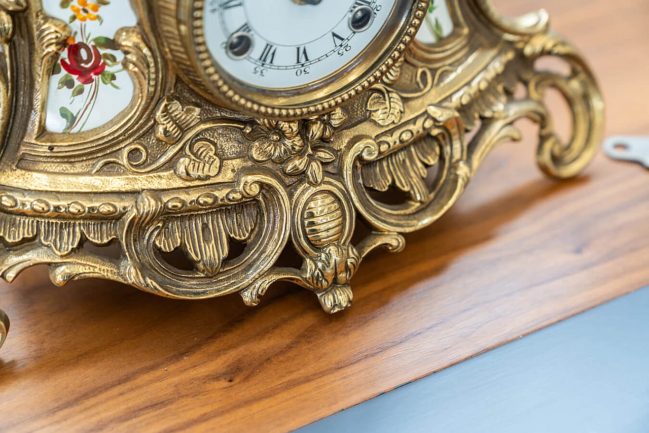 Brass and ceramic triptych with clock and candelabra by Lancini, 1970s 19