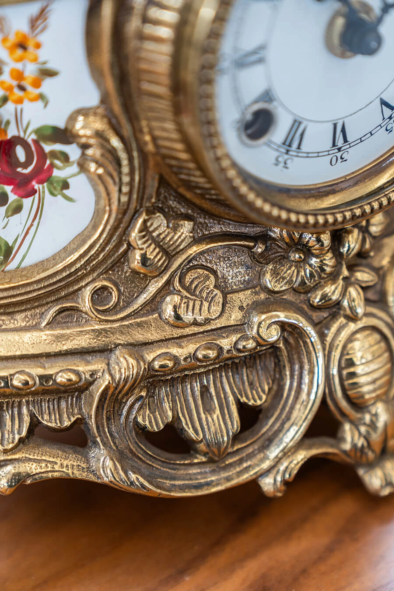 Brass and ceramic triptych with clock and candelabra by Lancini, 1970s 25