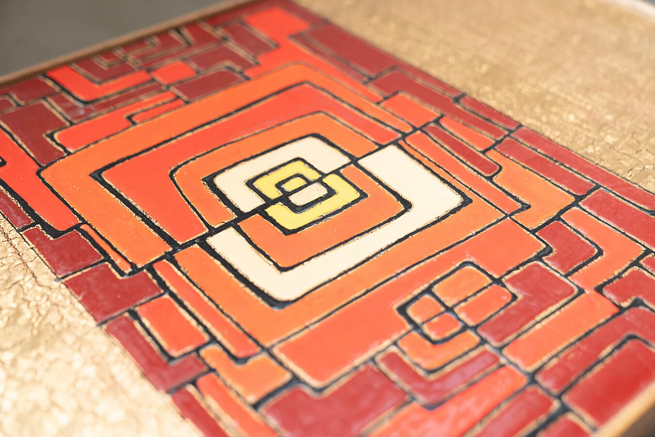 Tavolino in afrormosia, resina e craquelé dorato, anni '50 1372210