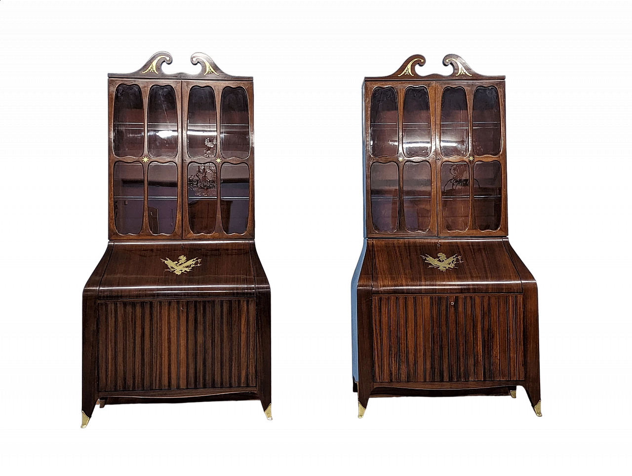 Pair of rosewood trumeau with brass inlays by Paolo Buffa, 1940s 37