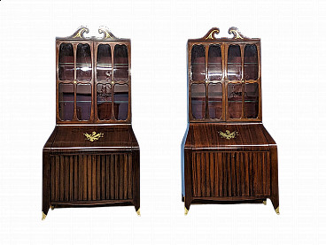 Pair of rosewood trumeau with brass inlays by Paolo Buffa, 1940s
