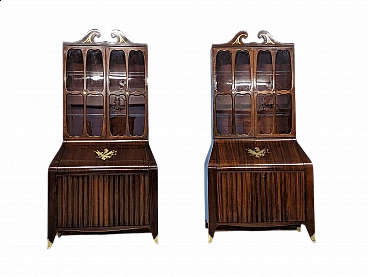 Pair of rosewood trumeau with brass inlays by Paolo Buffa, 1940s