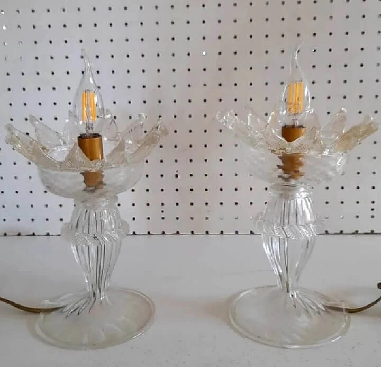 Pair of transparent and gilded Murano glass table lamps, 1990s 5