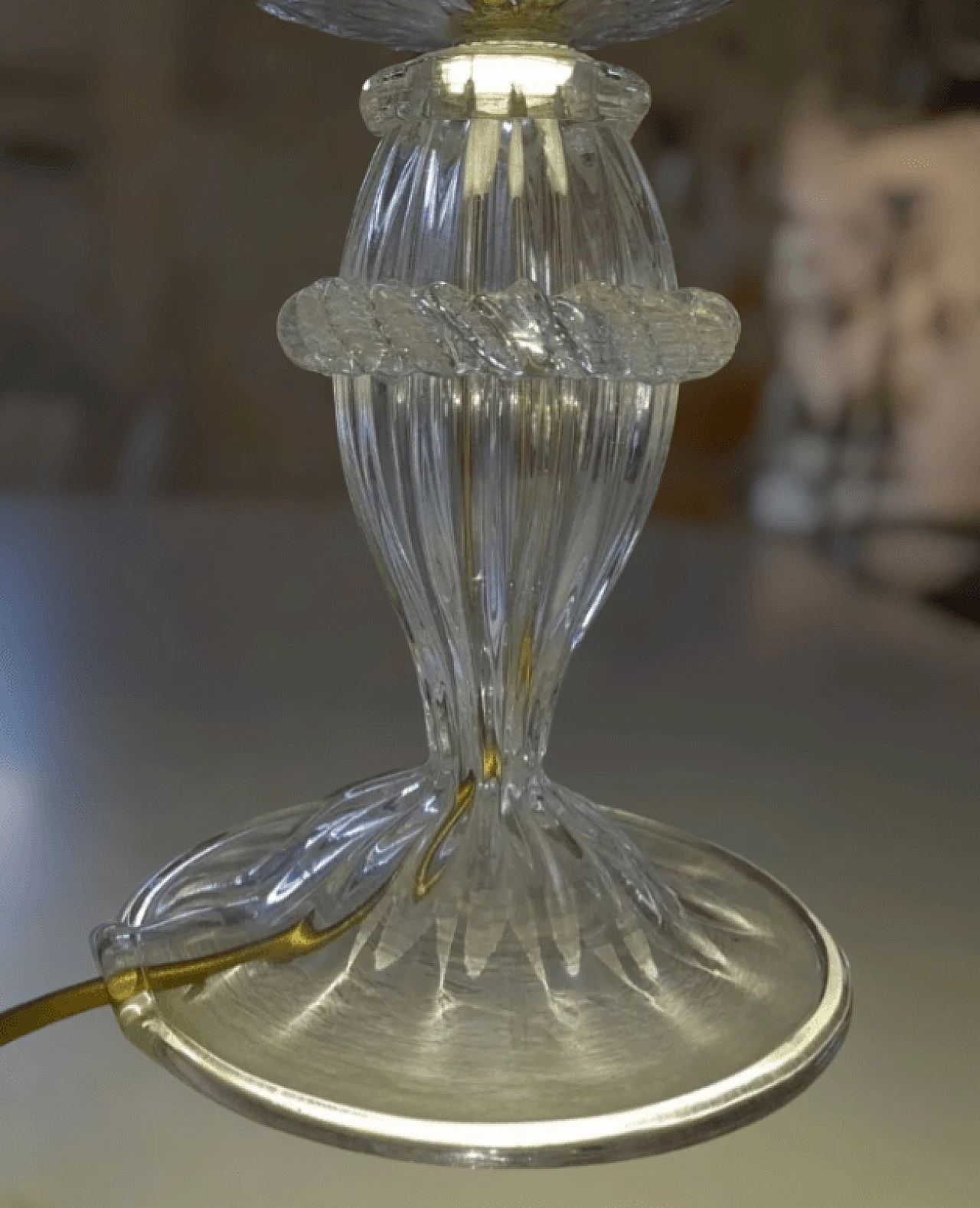 Pair of transparent and gilded Murano glass table lamps, 1990s 6