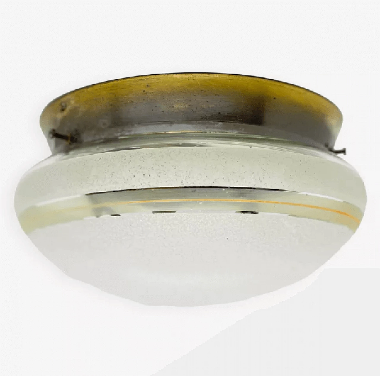 Plafoniera in vetro soffiato dipinto e ottone patinato di Meissen, anni '40 1