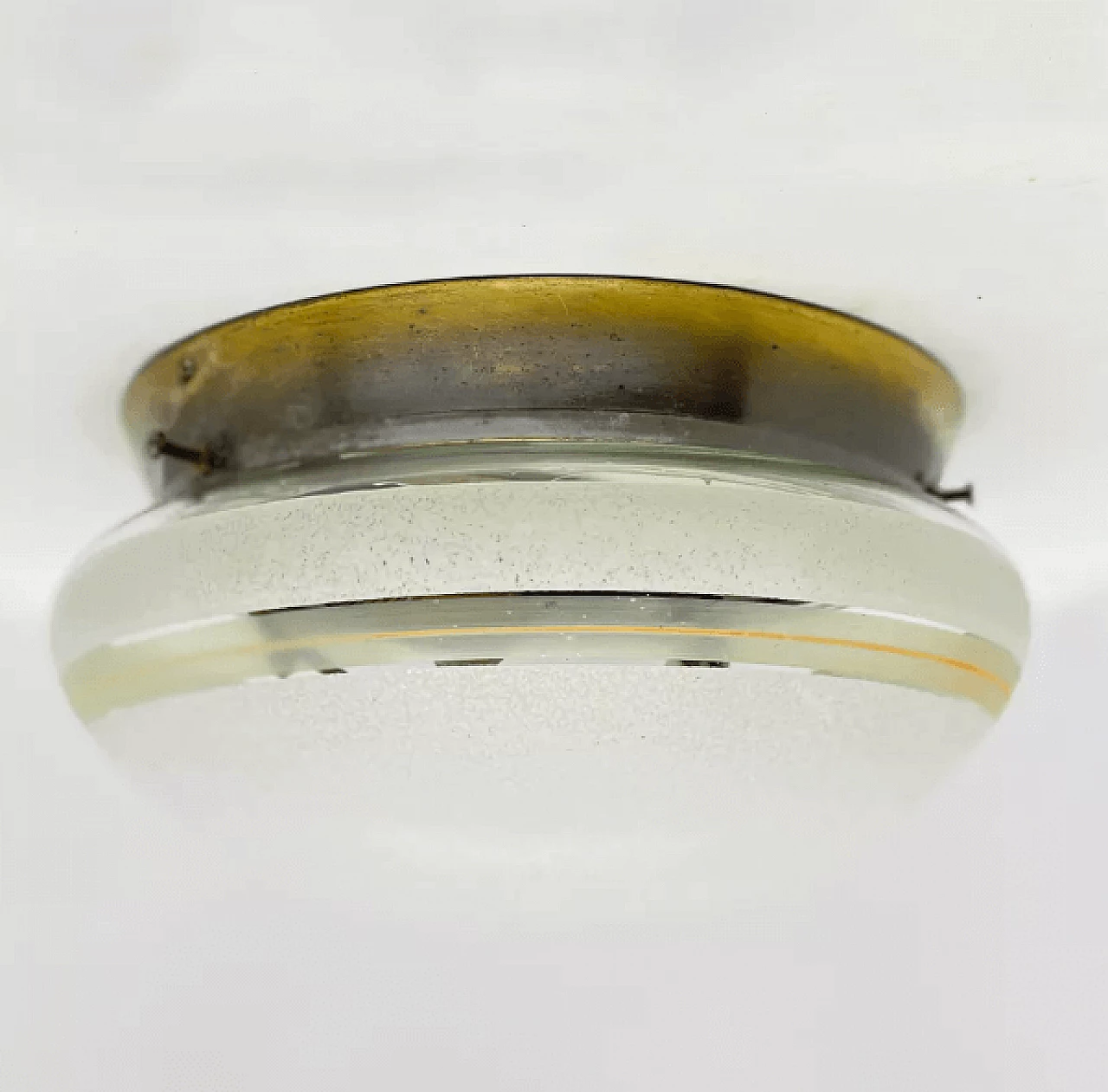 Plafoniera in vetro soffiato dipinto e ottone patinato di Meissen, anni '40 2