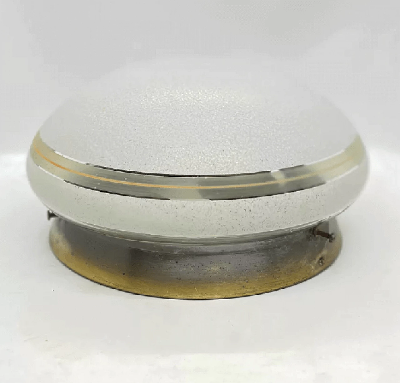 Plafoniera in vetro soffiato dipinto e ottone patinato di Meissen, anni '40 3