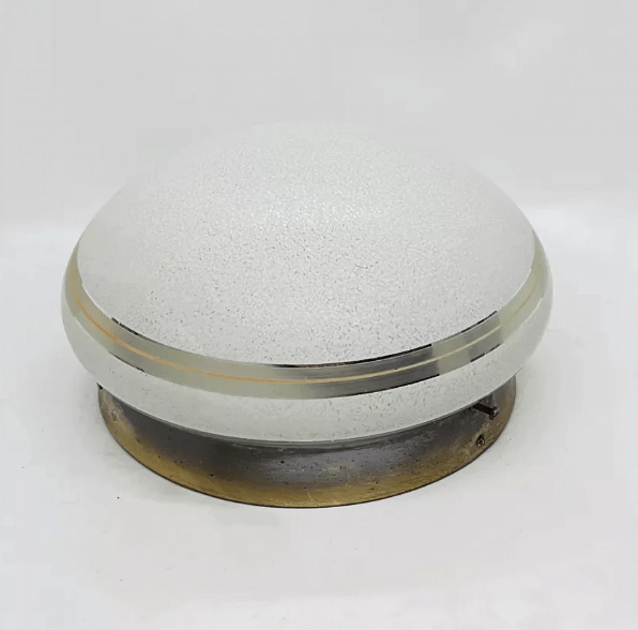 Plafoniera in vetro soffiato dipinto e ottone patinato di Meissen, anni '40 5