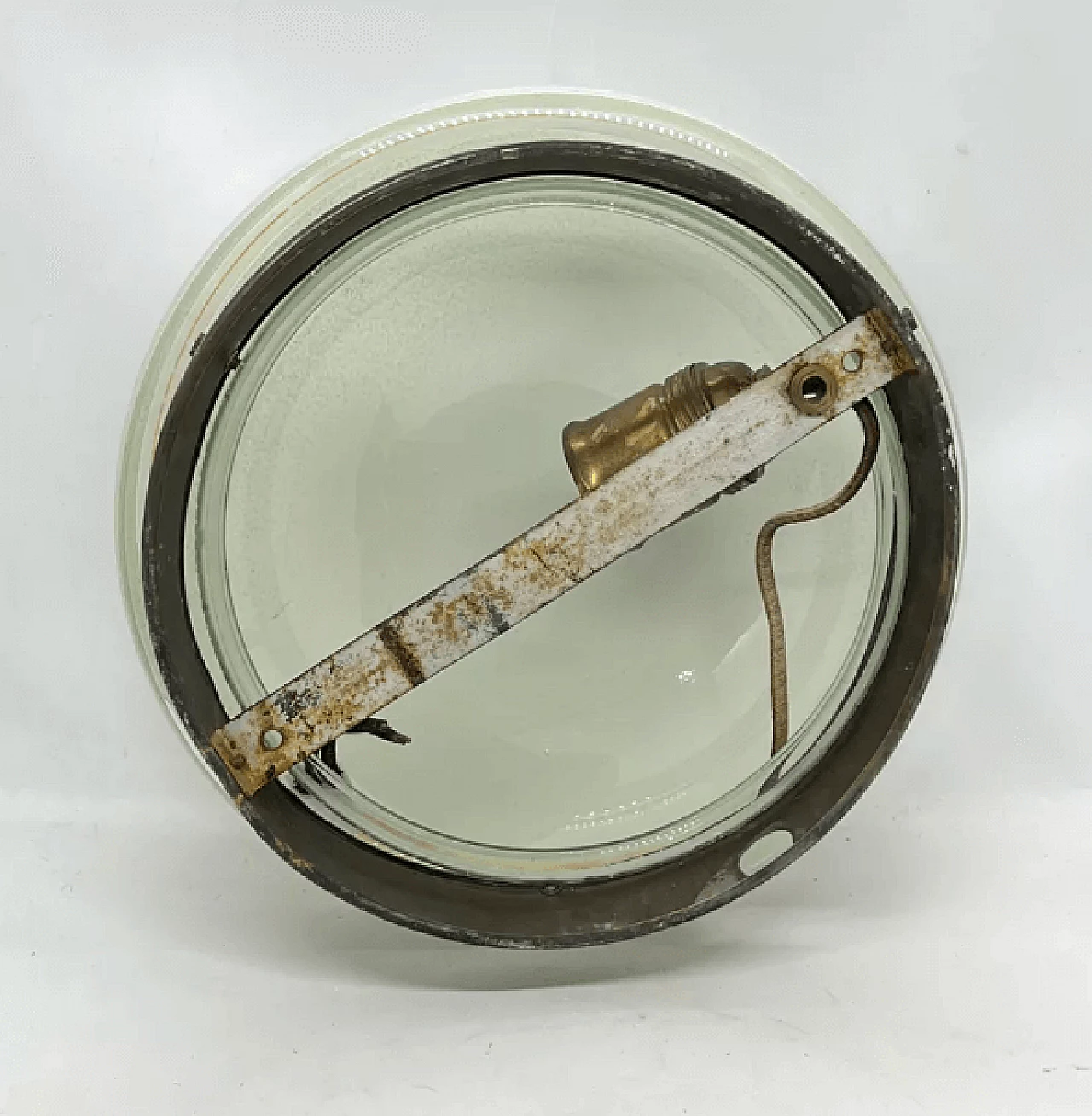 Plafoniera in vetro soffiato dipinto e ottone patinato di Meissen, anni '40 6