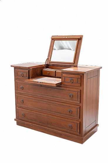 Comò in ciliegio con ribalta e maniglie in ottone di Mazzantica, anni '70