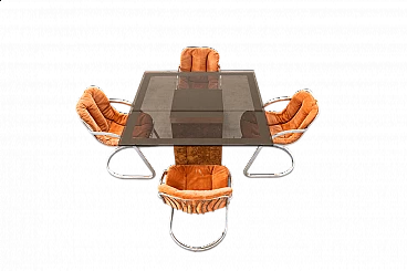 4 Sedie di Gastone Rinaldi per Rima e tavolo nello stile di Willy Rizzo, anni '70