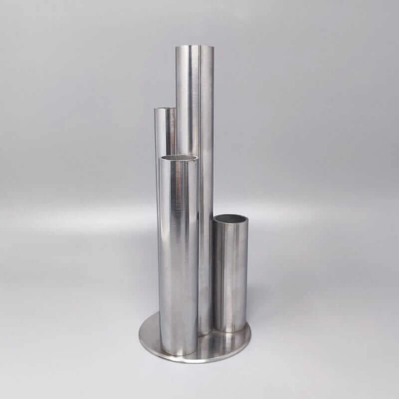 Stainless steel vase with four asymmetrical cylinders, 1970s 2