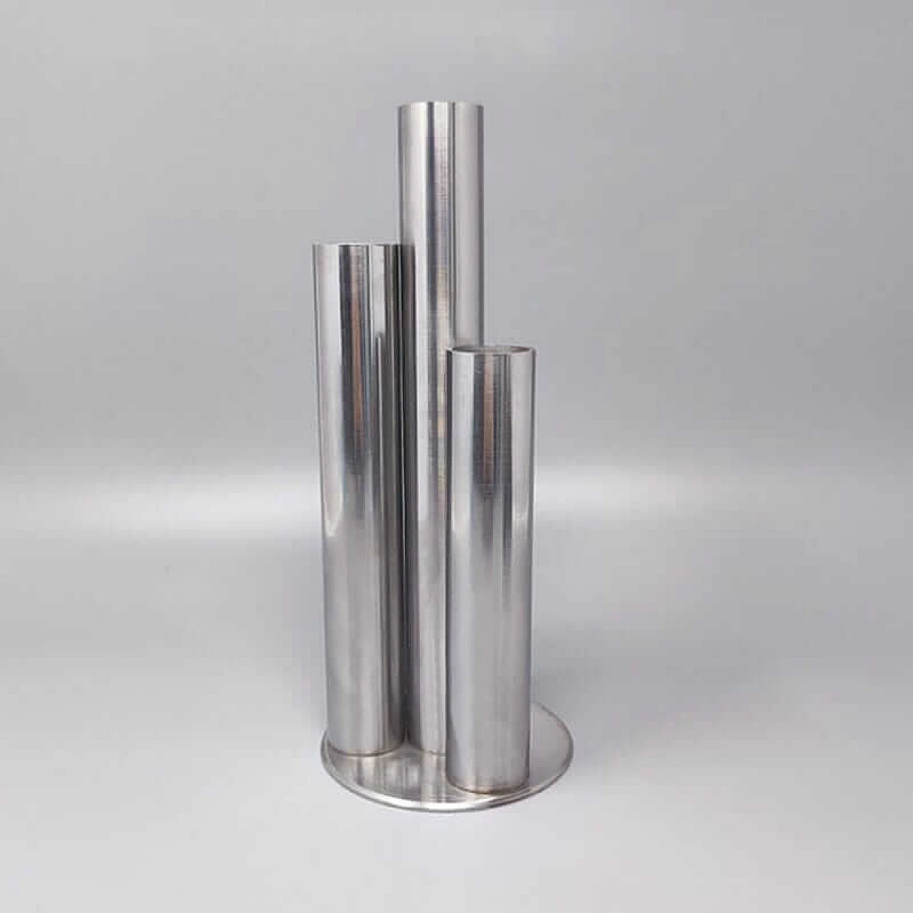 Stainless steel vase with four asymmetrical cylinders, 1970s 3