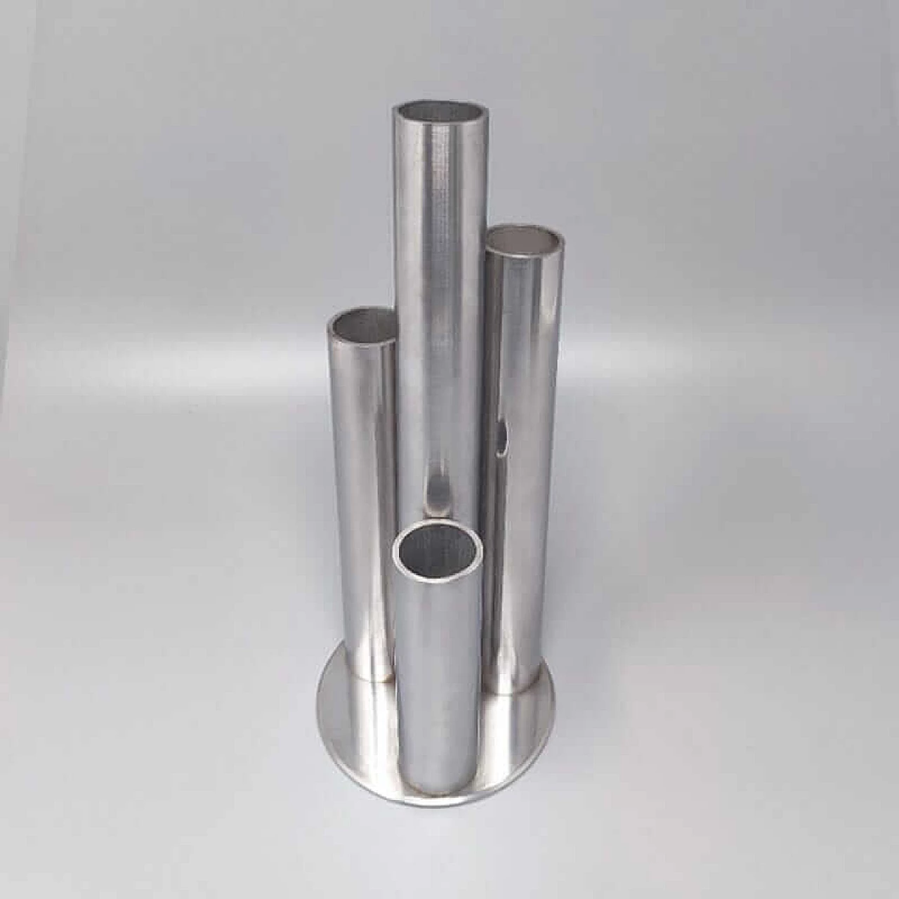 Stainless steel vase with four asymmetrical cylinders, 1970s 4