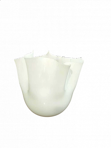 White Murano opaline glass Fazzoletto vase