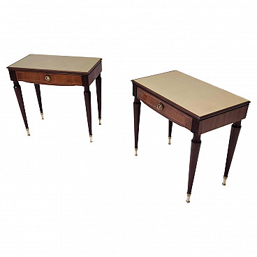 Pair of bedside tables in beech and ebonised walnut by Paolo Buffa, 1950s