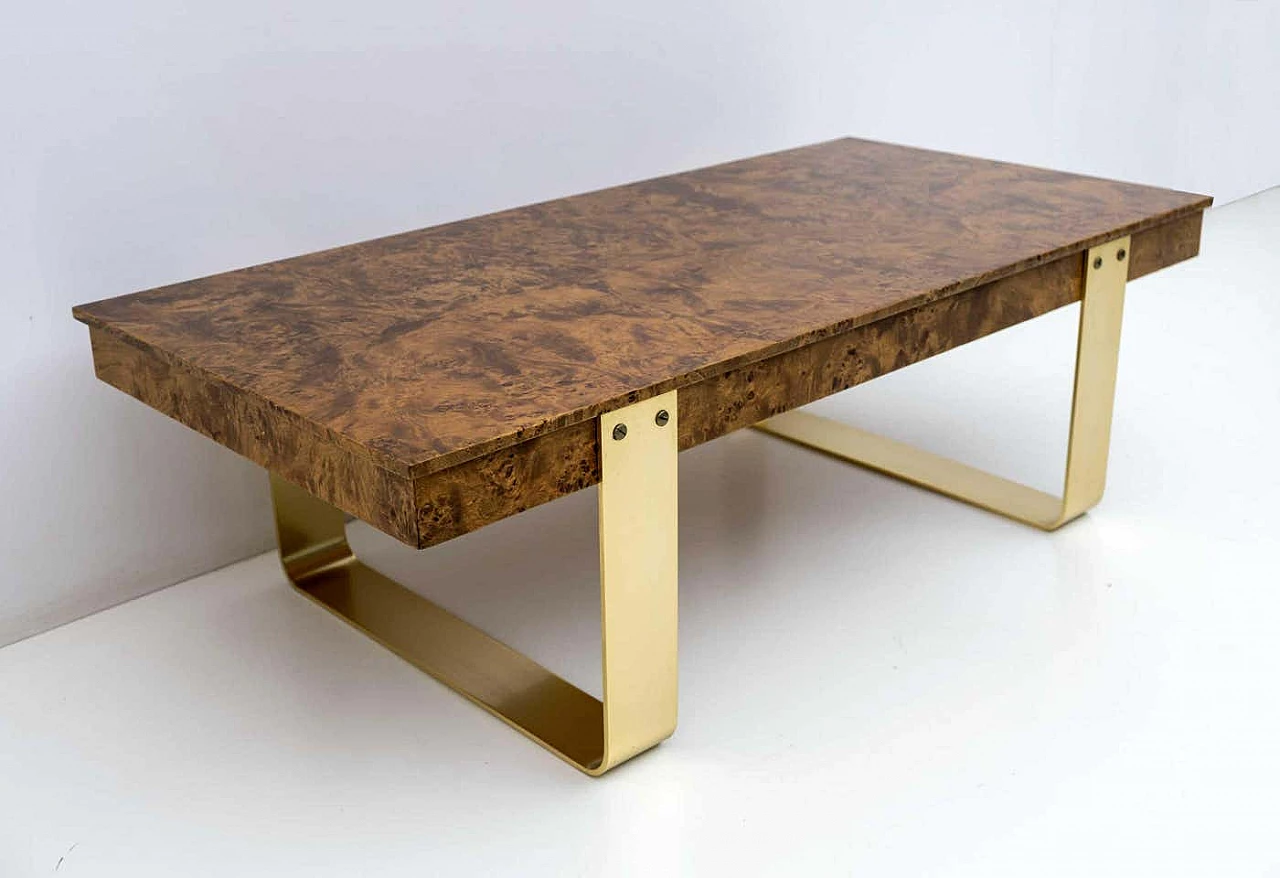 Coffee table with walnut-root top and brass legs, 1970s 3