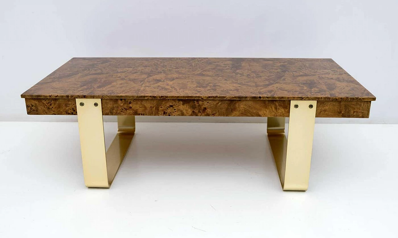 Coffee table with walnut-root top and brass legs, 1970s 4