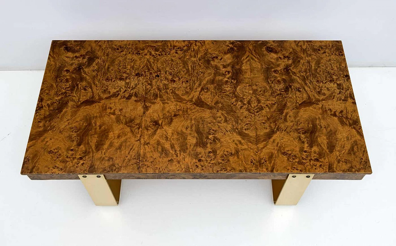 Coffee table with walnut-root top and brass legs, 1970s 5