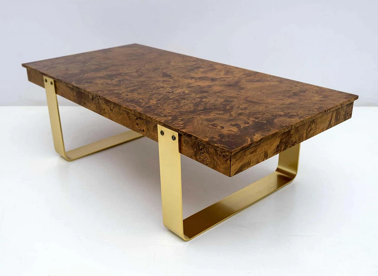 Coffee table with walnut-root top and brass legs, 1970s 7