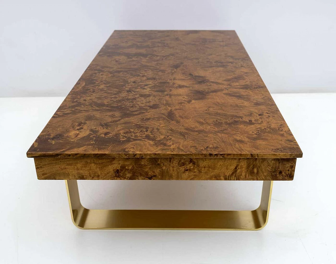 Coffee table with walnut-root top and brass legs, 1970s 8