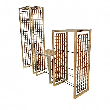 Marango three-module bookcase in bamboo, leather and brass by Alberto Smania, 1960s