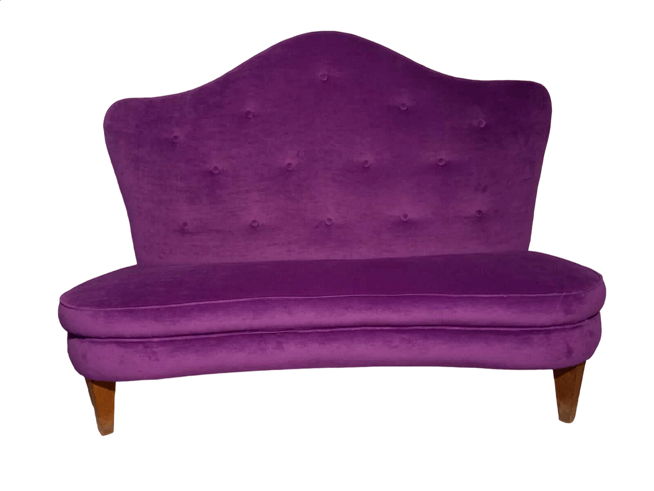 Wood and purple velvet sofa, 1940s 4
