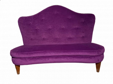 Wood and purple velvet sofa, 1940s