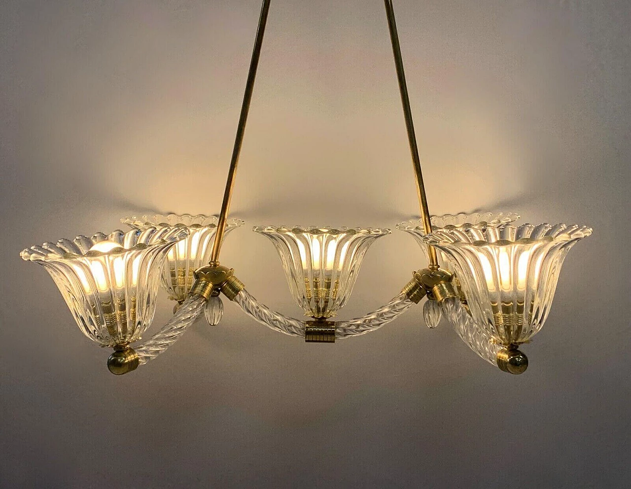 Murano glass chandelier with brass frame by Seguso, 1940s 2