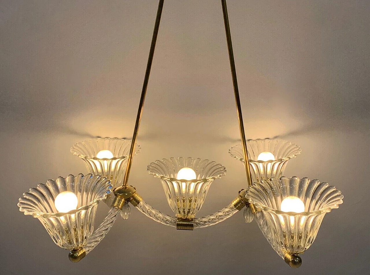 Murano glass chandelier with brass frame by Seguso, 1940s 3