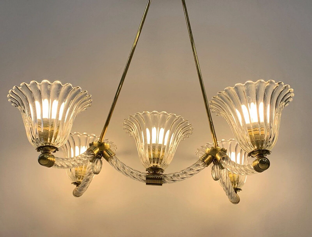 Murano glass chandelier with brass frame by Seguso, 1940s 4