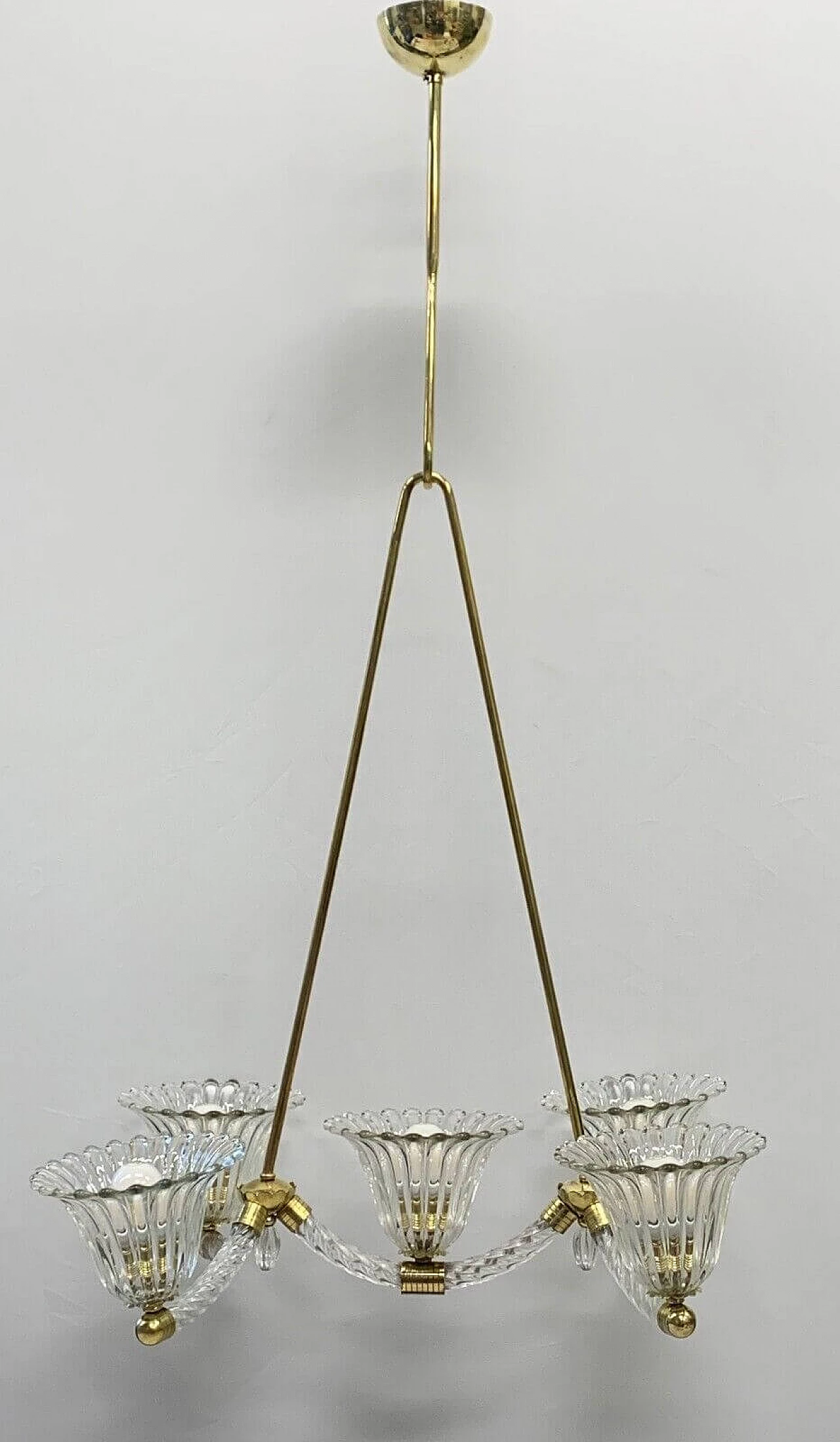 Murano glass chandelier with brass frame by Seguso, 1940s 5