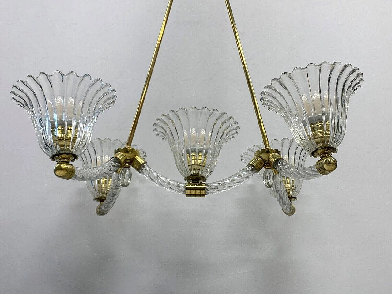 Murano glass chandelier with brass frame by Seguso, 1940s 6