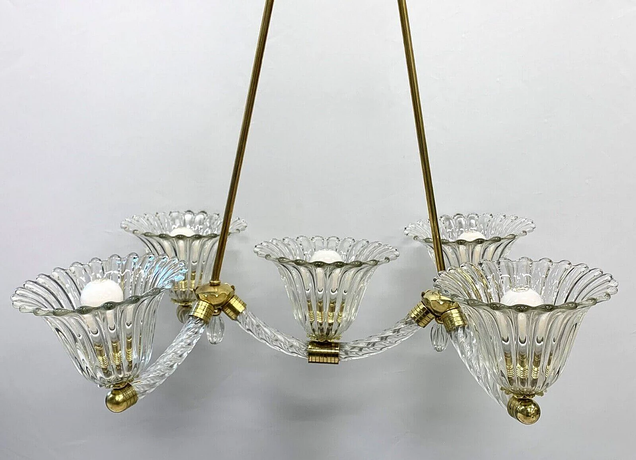 Murano glass chandelier with brass frame by Seguso, 1940s 7