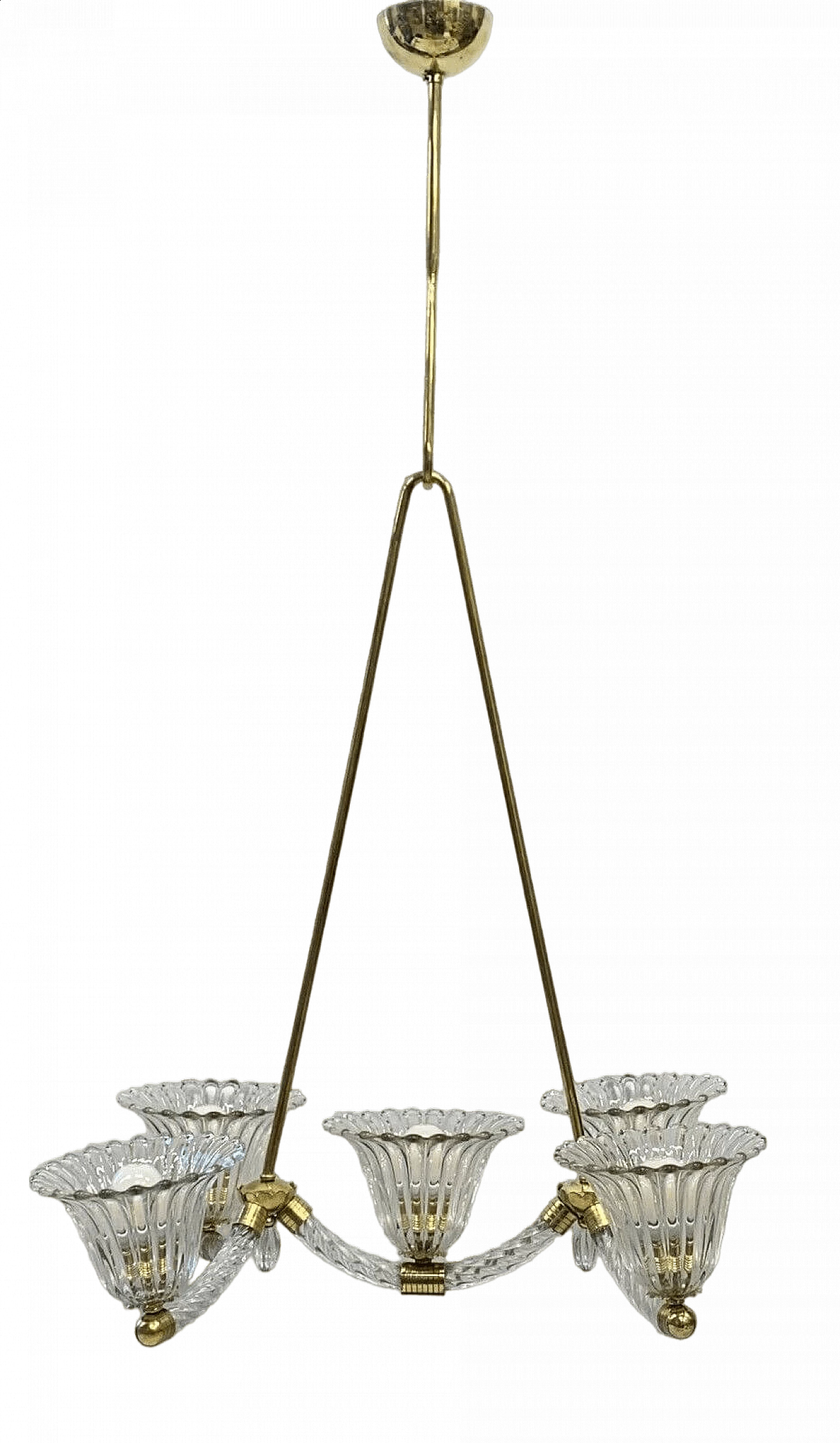 Murano glass chandelier with brass frame by Seguso, 1940s 9