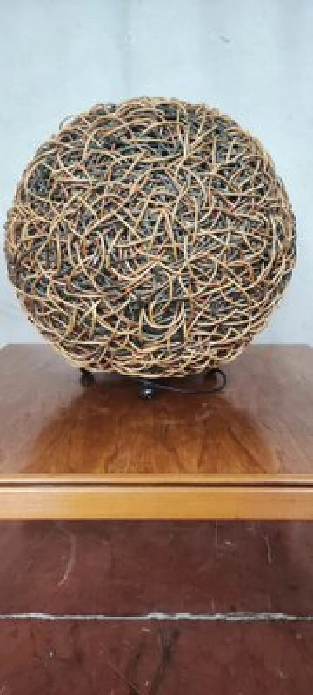 Wicker spherical table lamp on metal frame, 1980s 3