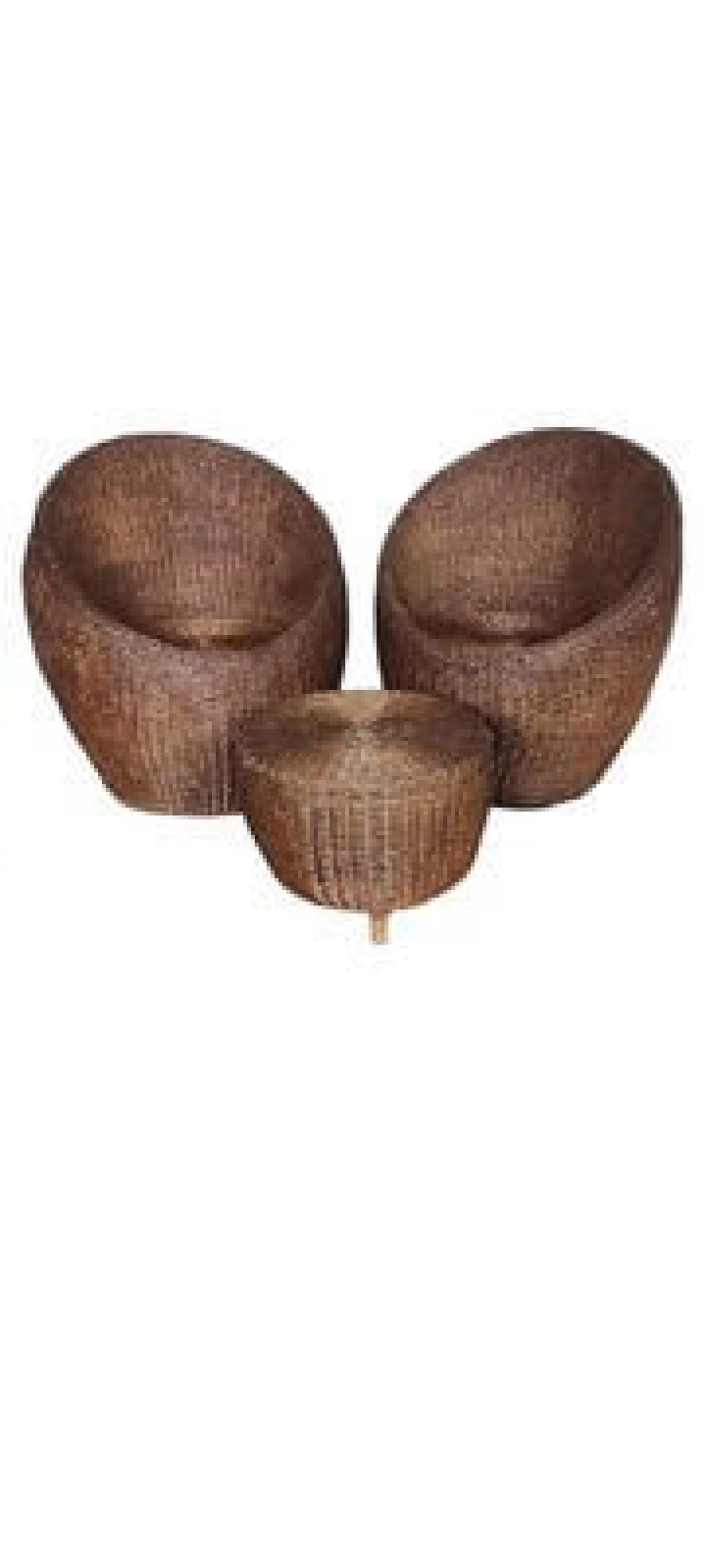 Pair of rattan chairs and coffee table, 1950s 1