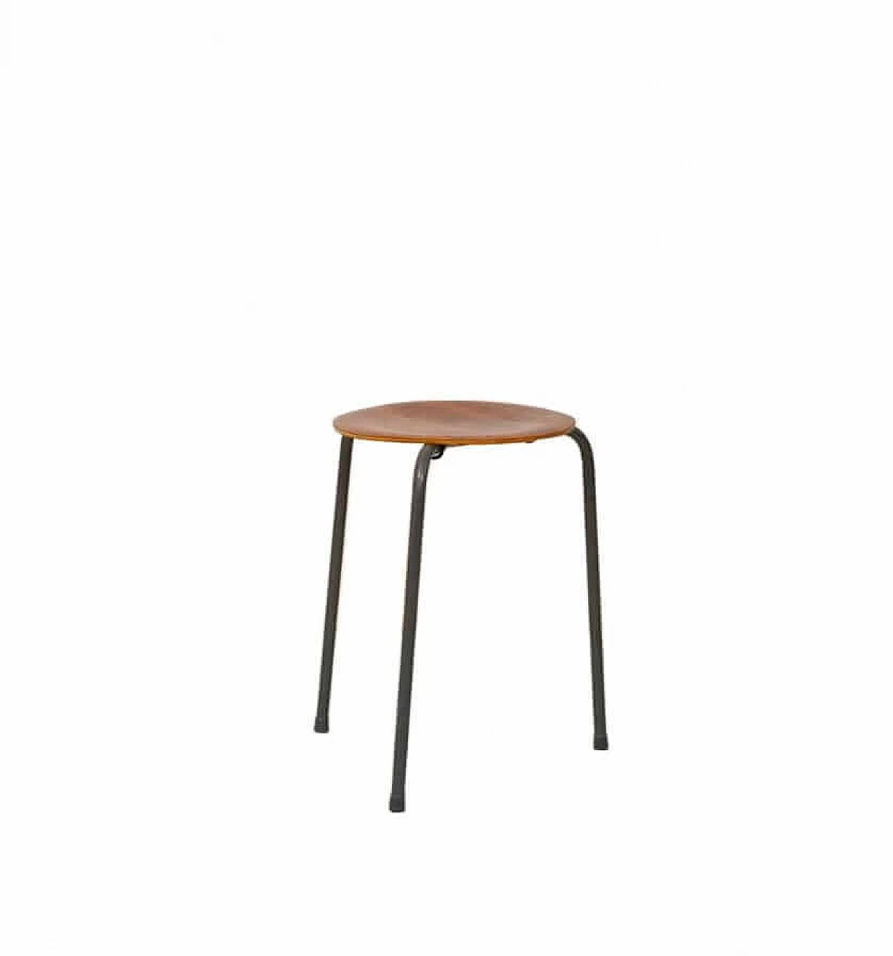 Swedish tubular metal and teak veneered wood stool, 1960s 8
