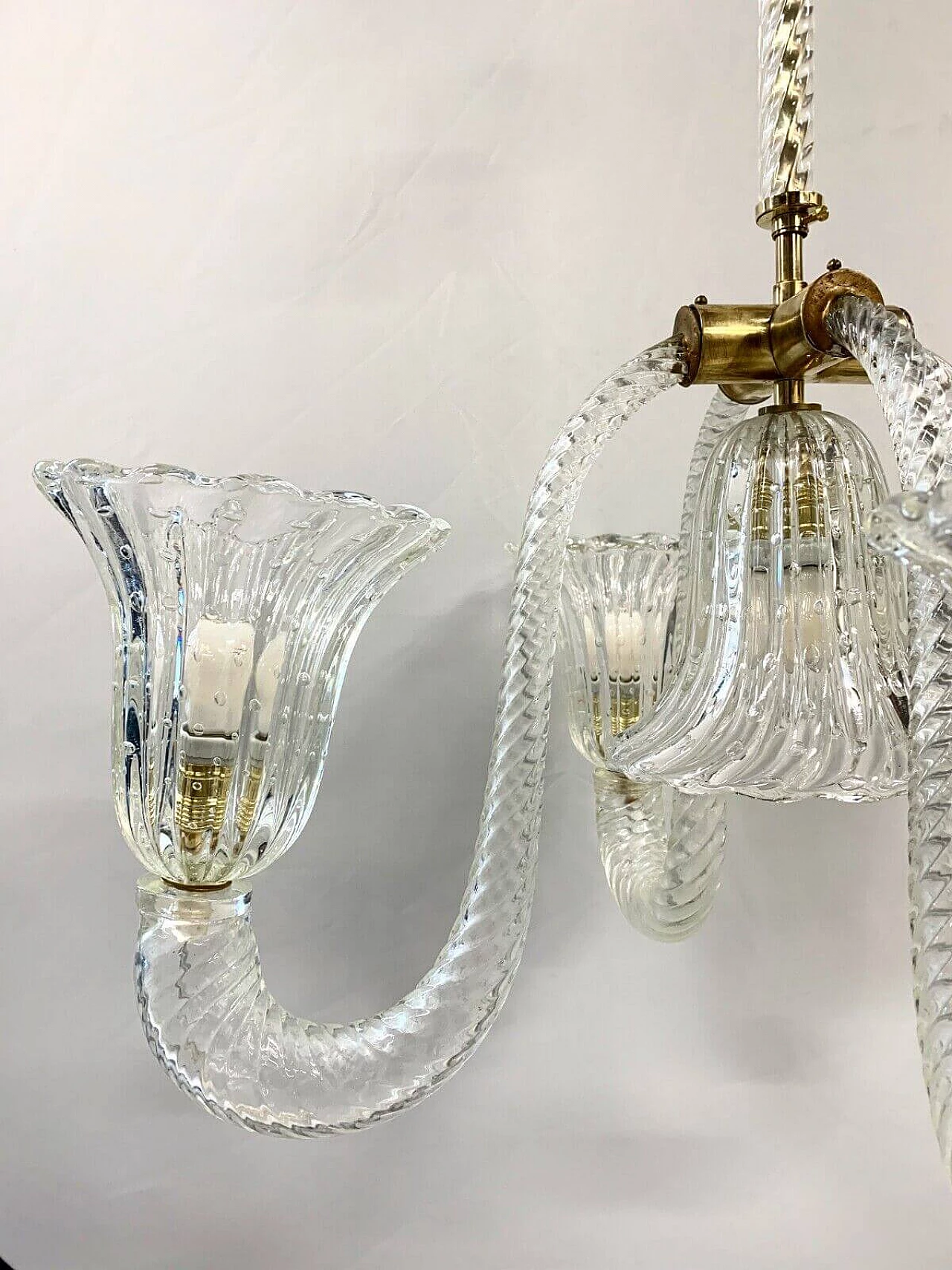 Lampadario a cinque luci in vetro di Murano e ottone di Seguso, anni '50 5