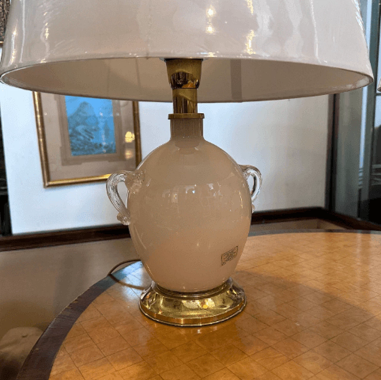 Coppia di lampade da tavolo in vetro di Murano e ottone di Tommaso Barbi, anni '70 6