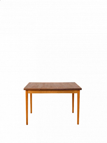 Tavolo scandinavo allungabile in legno chiaro e teak, anni '60