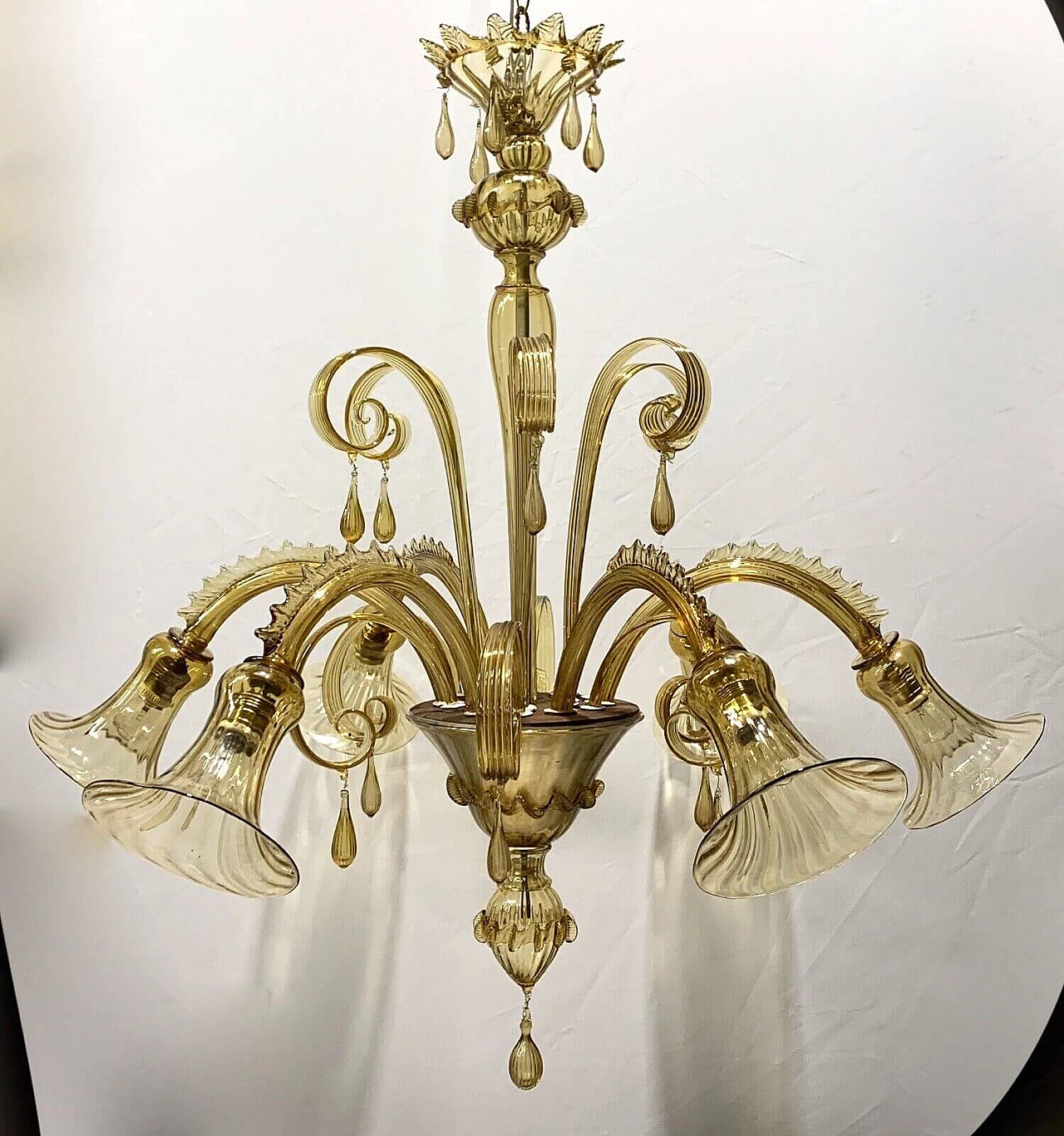 Light amber Murano glass chandelier attributed to Venini, 1930s 5
